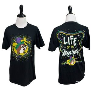 Buc-ee's Women's M Medium Crewneck T-Shirt Mardi Grass Life of the Mardi Print
